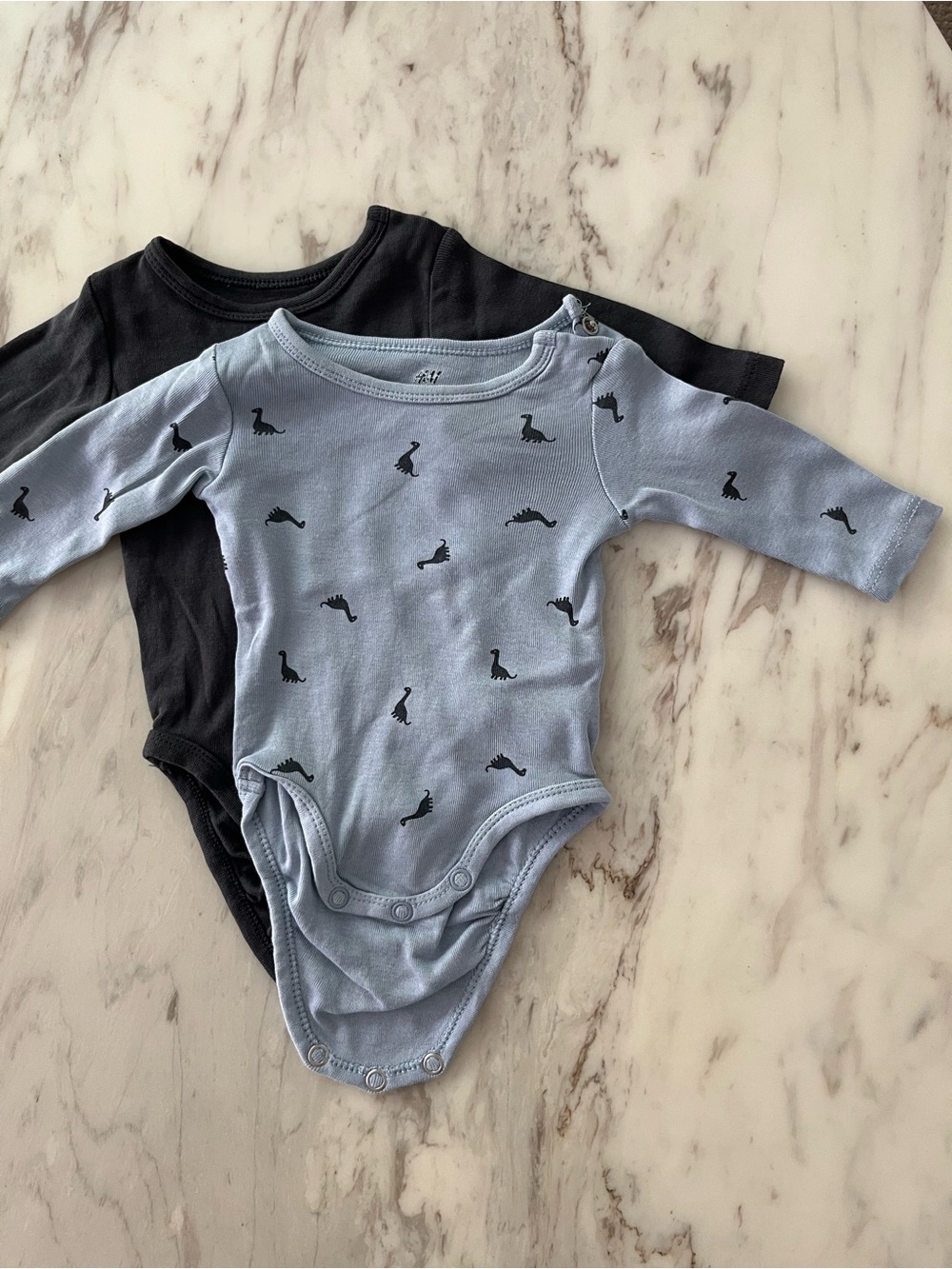 H&M Blue Dino Print Long-Sleeve Bodysuit